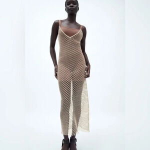 Zara METALLIC THREAD TULLE DRESS Size: S NWT